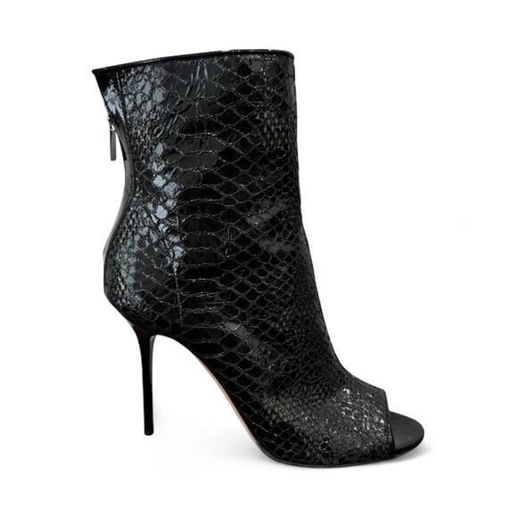 Jimmy Choo Black Snake Embossed Fantasy Peep Toe Ankle Boots Size 39 EU / 8.5 US - Picture 1 of 13